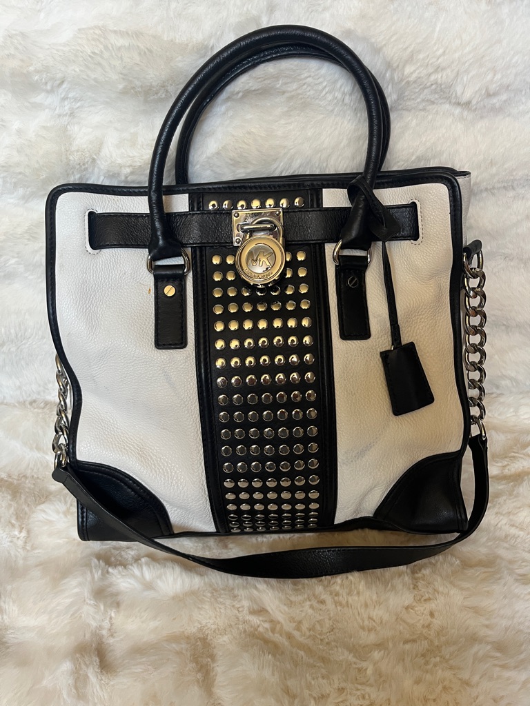 Michael Kors Black And White Studded Leather Satchel